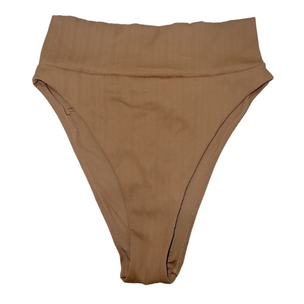 AERIE Ribbed High Cut Cheeky Bikini Bottoms Medium Brown High Rise Swim